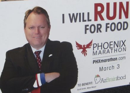 Mesa Mayor Scott Smith violates Mesa's sign zoning laws with signs advertizing a marathon 